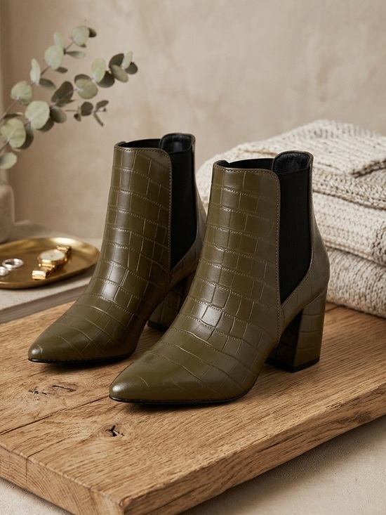 CCOCCI Shoes - The Valentina Croc Embossed Block Heel Ankle Boots